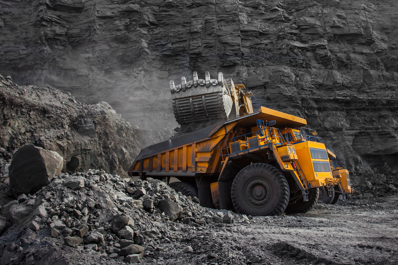mining truck loaded with coal in a coal mine